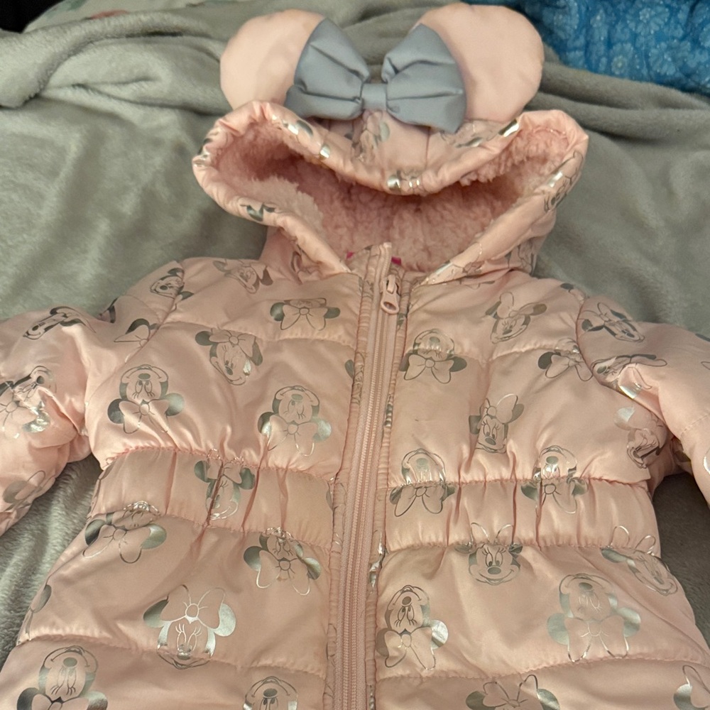Disney Pink Puffer Jacket with Silver Accents